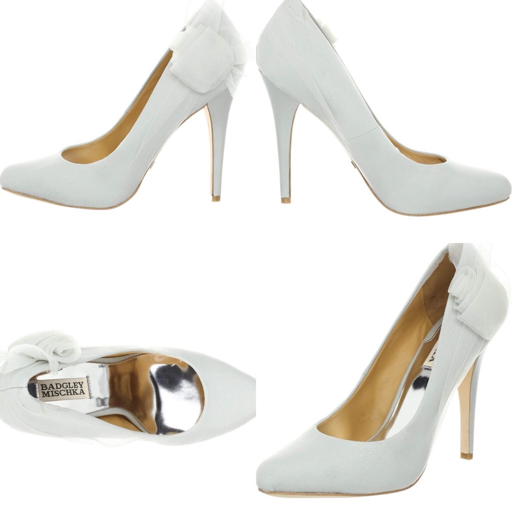 NEW Badgley Mischka ciri Gray tulle rose pumps 5.5